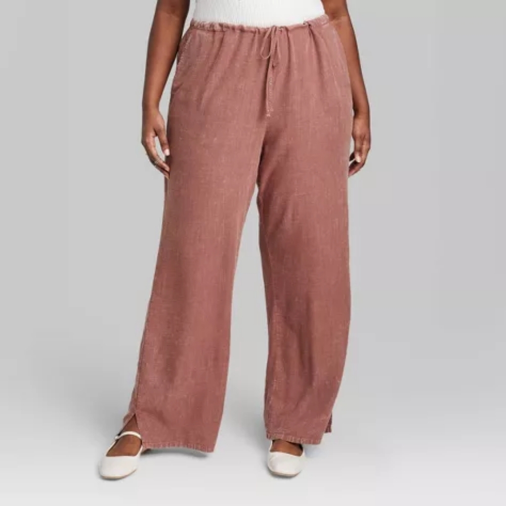 Women's Mid-Rise Wide Leg Relaxed Linen Pants